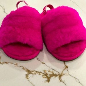 UGG Baby Girl's Pink Fluff Yeah Shearling Slide Slipper Shoes Size 2/3